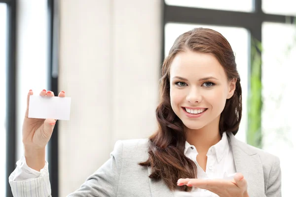 Woman with business card — Stock Photo, Image