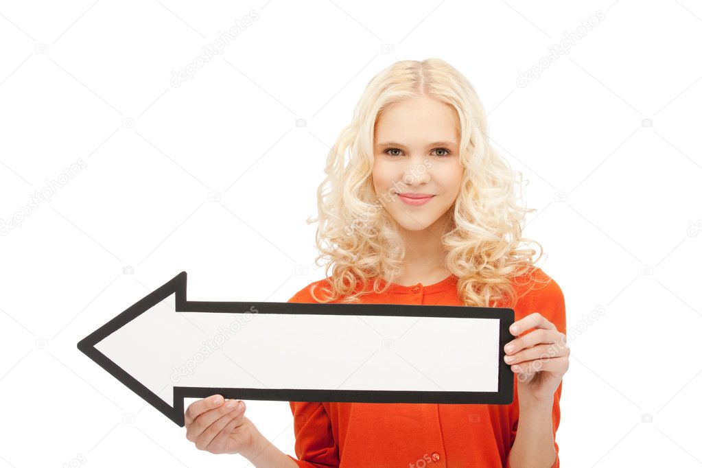 Businesswoman with direction arrow sign Stock Photo by ©Syda ...