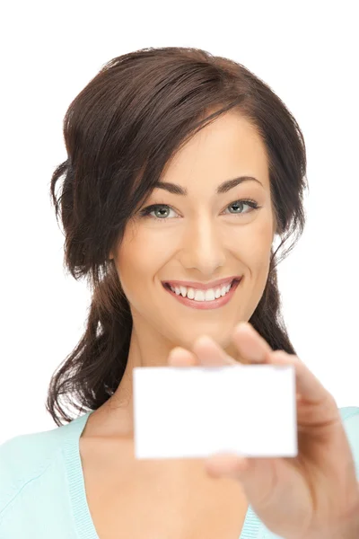 Mujer con tarjeta de visita — Foto de Stock