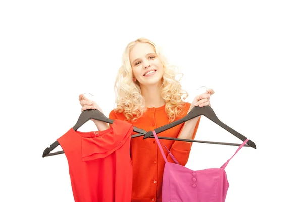Lovely woman with clothes — Stock Photo, Image