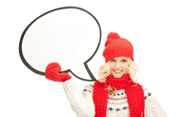 Smiling woman with blank text bubble — Stock Photo, Image
