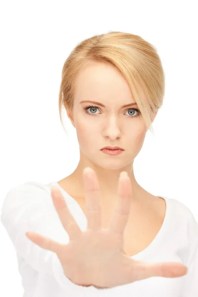 Woman making stop gesture — Stock Photo, Image