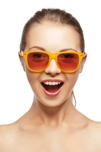 Happy screaming teenage girl in shades — Stock Photo, Image