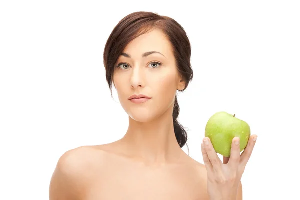 Mladá krásná žena s zelené jablko — Stock fotografie