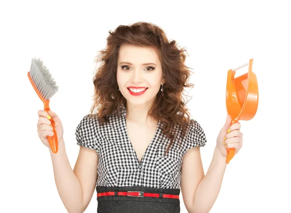Süpürme temizlik ile güzel bir kadın — Stok fotoğraf
