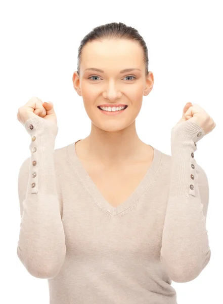 Woman with expression of tryumph — Stock Photo, Image