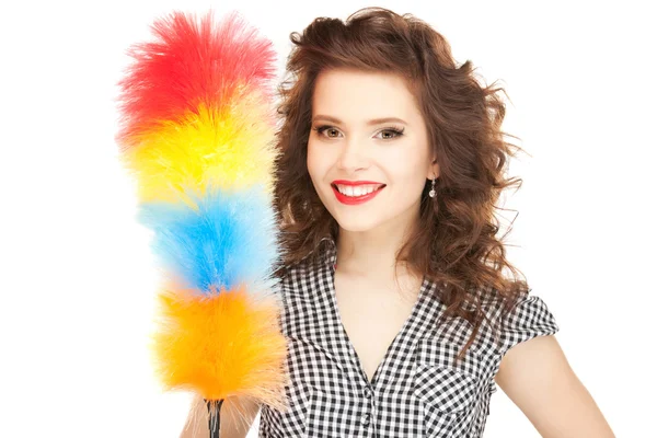 Beautiful woman with cleaning sweep — Stock Photo, Image