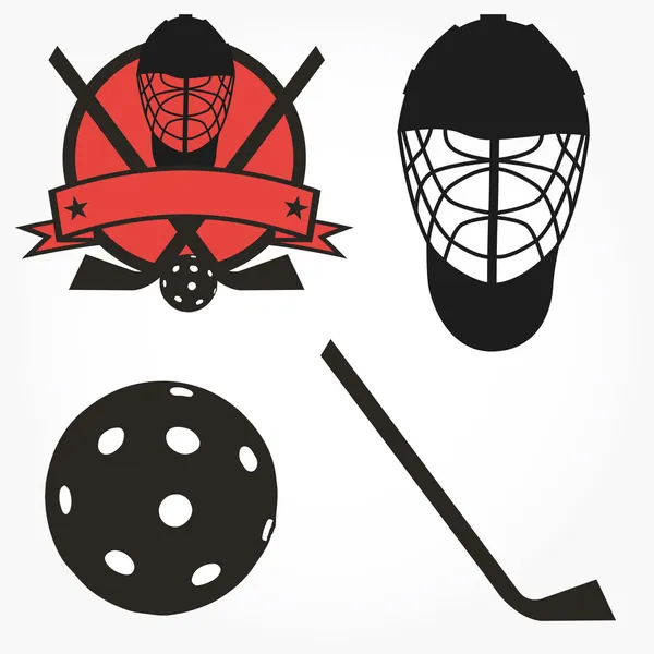 Vector unihockey floorball conjunto de iconos de hockey — Vector de stock