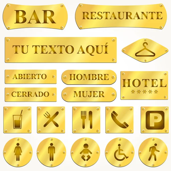 Vector Placas doradas antiguas y letreros con texto — Vector de stock