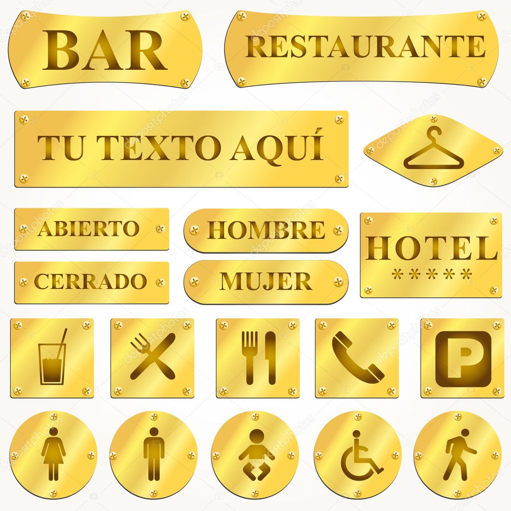Vector Old golden plates and signboards with text