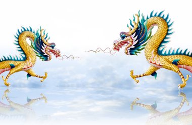 Dragon flying on sky background clipart