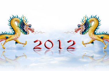 Dragon walking with 2012 year number on glaze background clipart