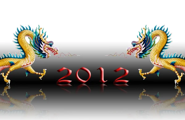 Dragón volar con 2012 número de año en esmalte de fondo — Foto de Stock
