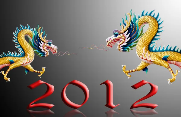 Dragon flying with 2012 and black background — Stock Photo, Image