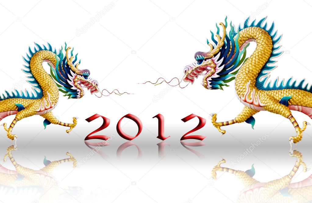 Dragon walking with 2012 on glaze white background