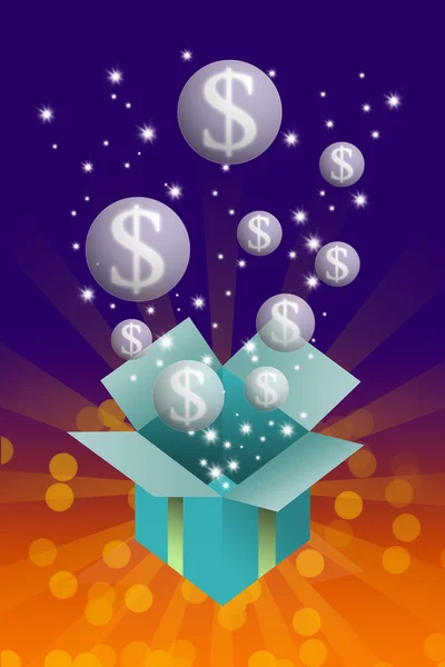 Geschenkbox mit Geldblase im Inneren — Stockfoto