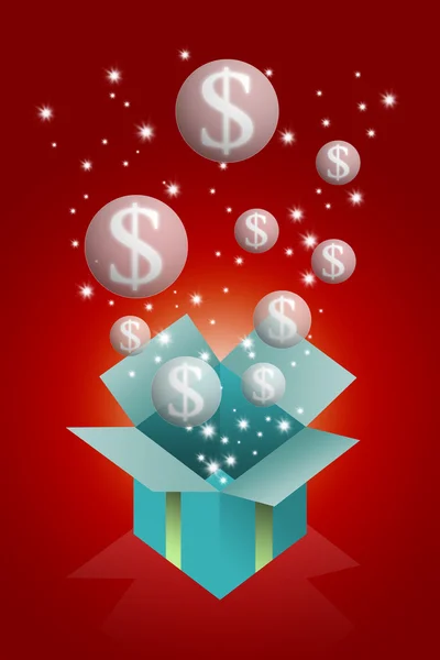 Geldblase fliegt aus grünem Geschenkkarton — Stockfoto