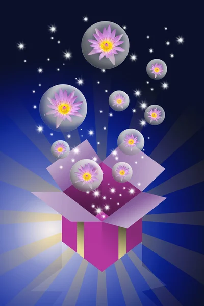 莲花在泡沫以及礼品盒 — 图库照片