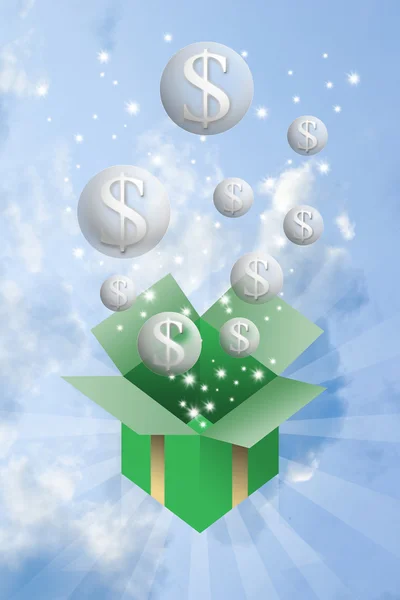 Money bubble flying from gift box — Stock Photo, Image