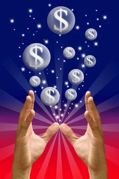 手から飛んでお金バブル — ストック写真