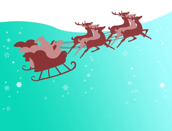 在他的雪橇的圣诞老人和雪花在天空中 — 图库照片