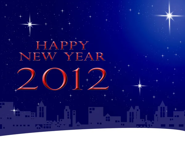 Bonne année 2012 mot sur la ville et le ciel — Photo