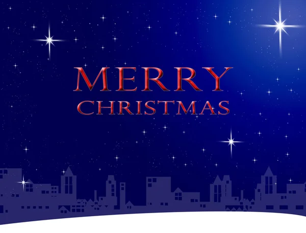Merry christmas woord met stad en ster achtergrond — Stockfoto