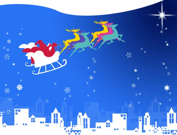 Sata claus with his sleigh run on snow sky and the shiny star — Stock Photo, Image