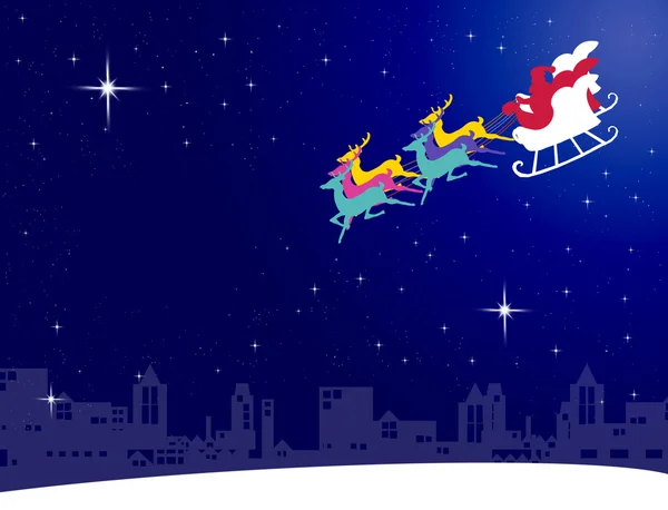 Santa Claus vuela con su trineo a la ciudad —  Fotos de Stock