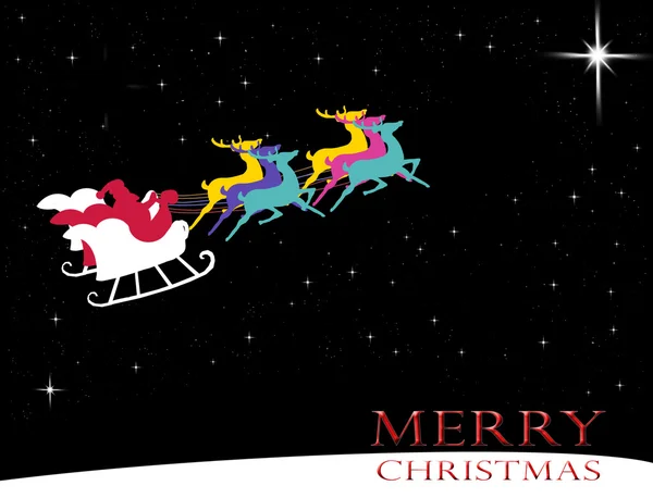 Santa claus with reindeer run to the star — Stock Photo, Image