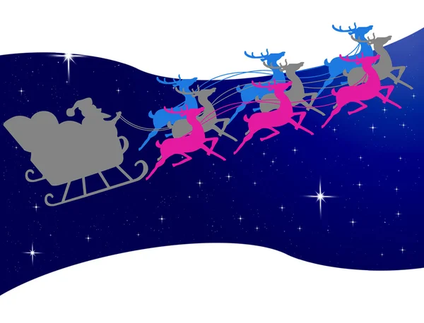 Santa con sus renos corriendo por el cielo nocturno —  Fotos de Stock