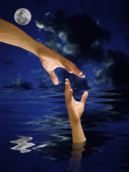 Hand help other who drowned in the water — Stock Photo, Image