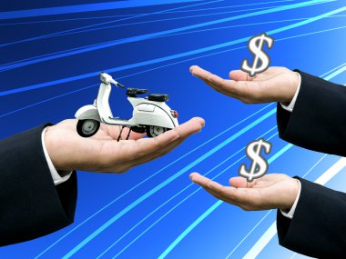 Businessman's hand sell motorbike clipart