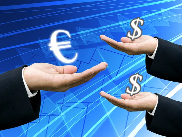 Bank hold Euro money for exchange with dollar money — Stock Photo, Image