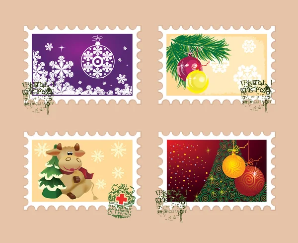 Jul och nyår frimärken — Stock vektor