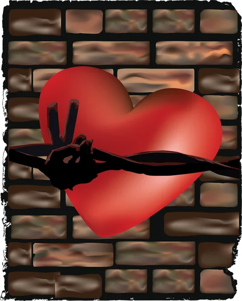 Καρδιά σε έναν τοίχο από τούβλα — Διανυσματικό Αρχείο