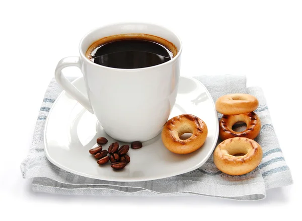 Csésze kávé és tekercs — Stock Fotó