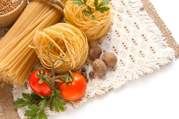 Pasta, vegetables and spices — Stock Photo, Image