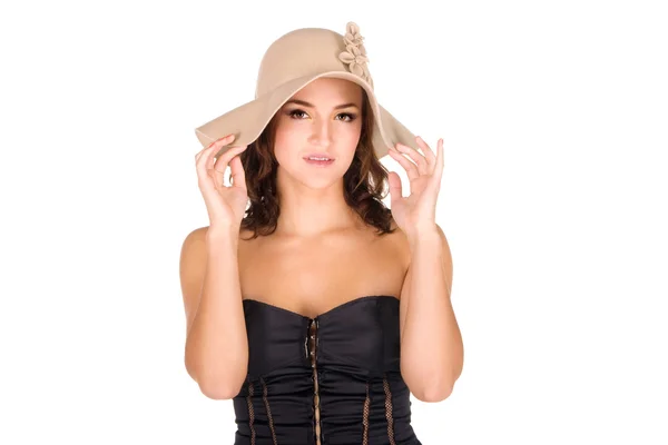 Mulher bonita usando um chapéu — Fotografia de Stock