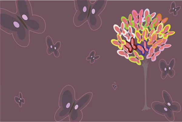 Arbre avec papillon sur fond lilas — Image vectorielle