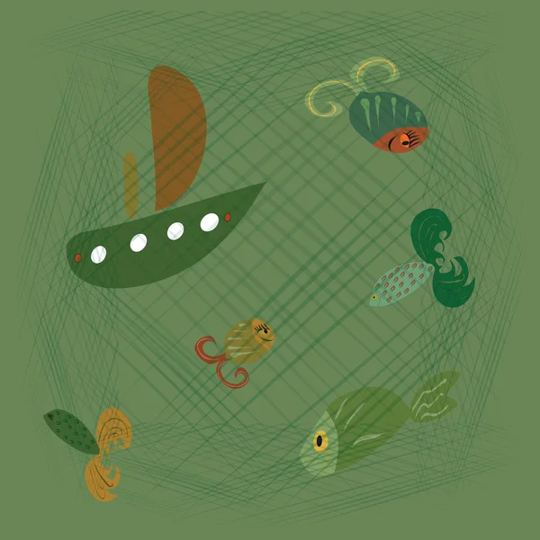 Nef aux poissons — Image vectorielle
