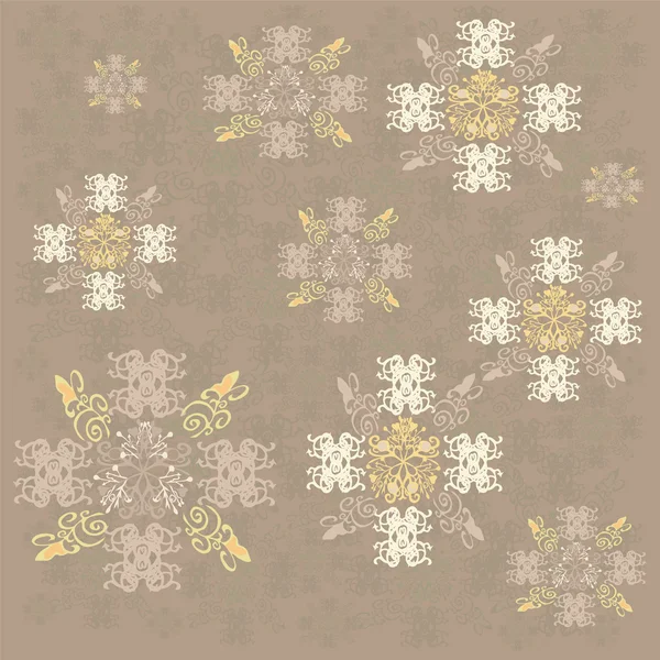 Copos de nieve sobre fondo marrón — Vector de stock