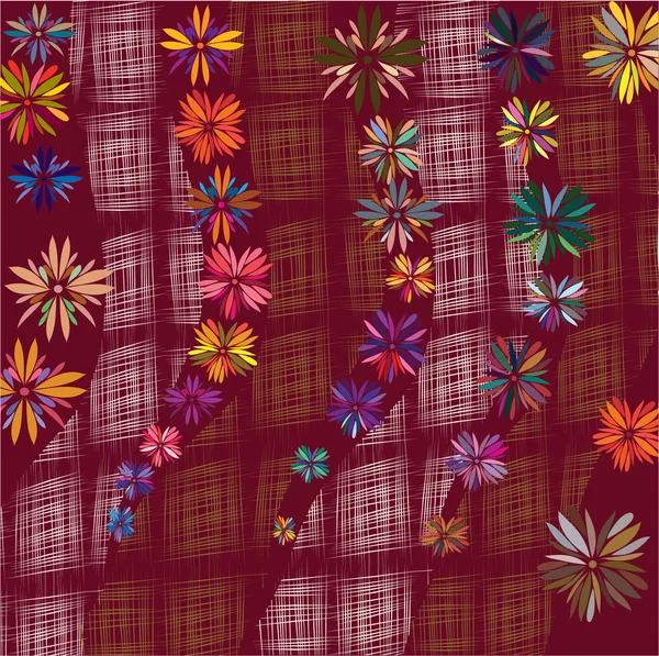 Varicoloured 花と作品のファブリックの背景 — ストックベクタ