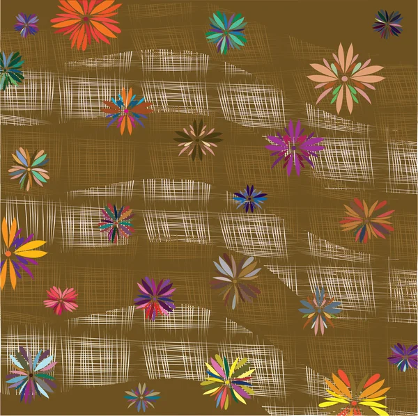 Abstrakt bakgrund med tyger och flerfärgade blommor — Stock vektor