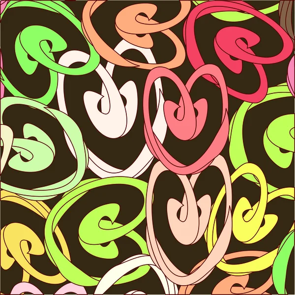 Coeurs varicolores sur fond brun — Image vectorielle