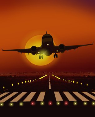 Airplane taking off from runway clipart