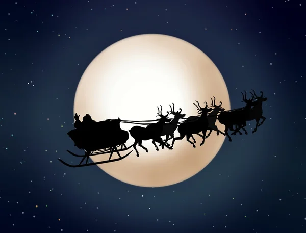 Santa Claus On Sledge With Reindeer — Stock Photo, Image
