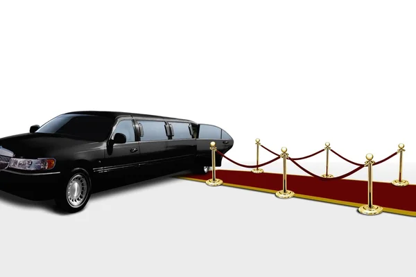 Limousine und roter Teppich mit offener Tür — Stockfoto