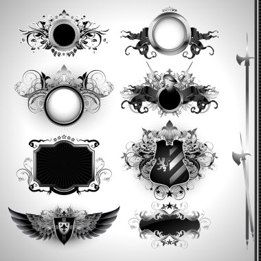 Medieval heraldry shields clipart