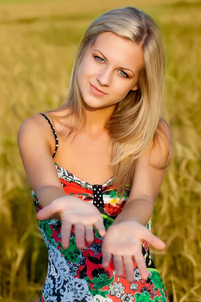 Nő búza mező — Stock Fotó